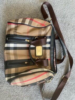 Burberry Tan Black Red Nova Check Shoulder Bag